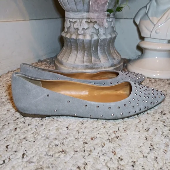 J.Crew Amelia Gray Suede Silver Studded Flats - Picture 2 of 7